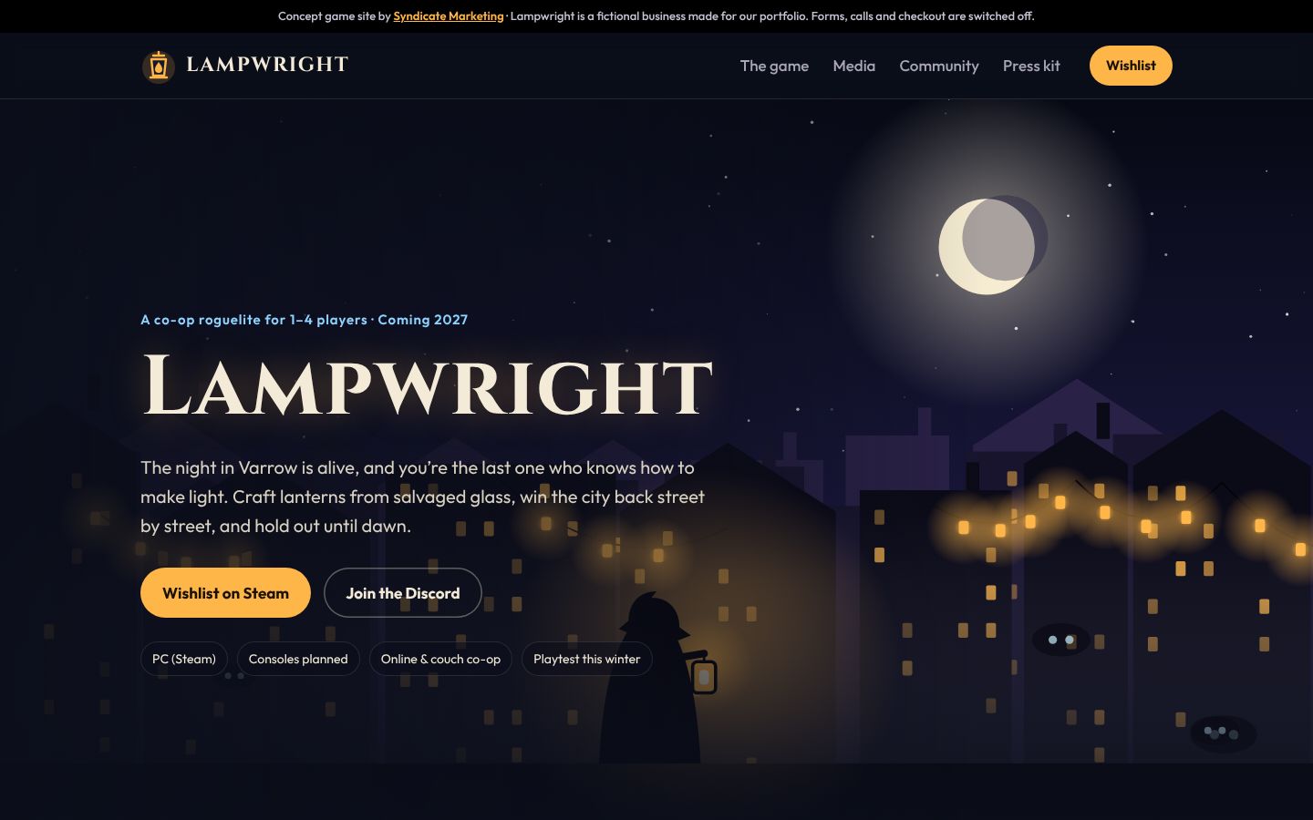 Lampwright concept website on desktop