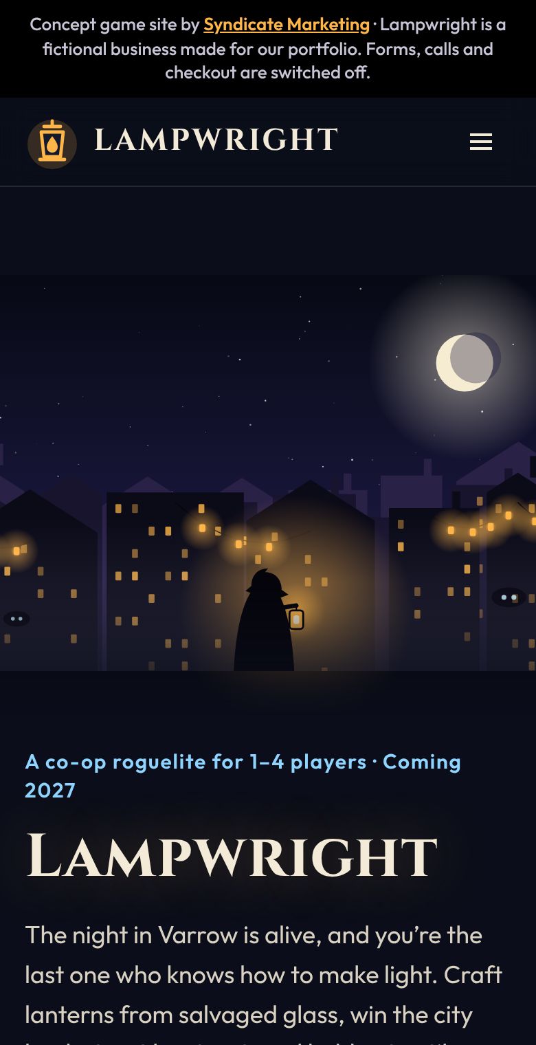 Lampwright concept website on a phone