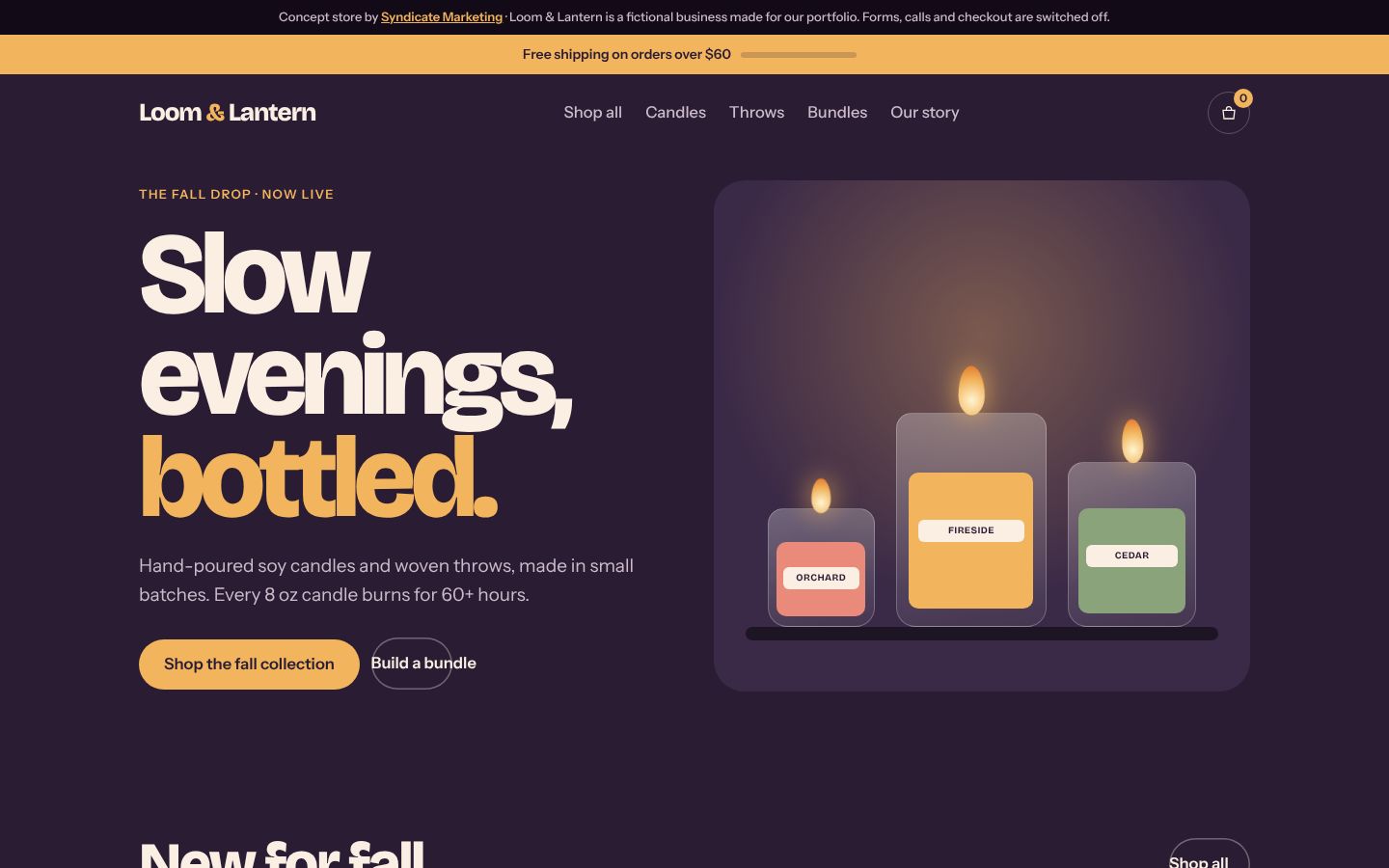 Loom & Lantern concept website on desktop